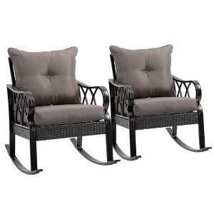 Outsunny Outdoor Wicker Rocking Chair with Padded Cushions, Aluminum Furniture Rattan Porch Rocker Chair w/ Armrest for Garden, Patio, and Backyard - 1 of 4