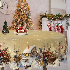 Christmas Tablecloth, Winter Snowman Christmas House Christmas Trees Tablecloth Washable Tablecloth for Party Picnic Dinner Decor - 1 of 4