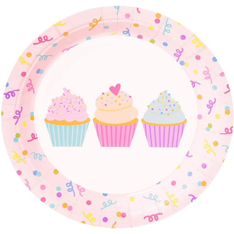 Juvale 144 Pieces Cupcake Birthday Party Supplies with Plates, Napkins, Cups, Pink Cutlery, Serves 24, 3 of 8