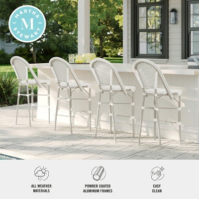 Gray and White Woven Rattan Indoor-Outdoor Bistro Bar Stool