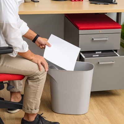 Gray 6 Gallon Plastic Wastebasket with Handles, Set of 3