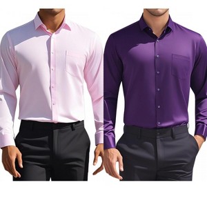 INSPIRE CHIC Men's Solid Long Sleeves Regular Fit Business Button Down Dress Shirts 2 Packs - 1 of 4