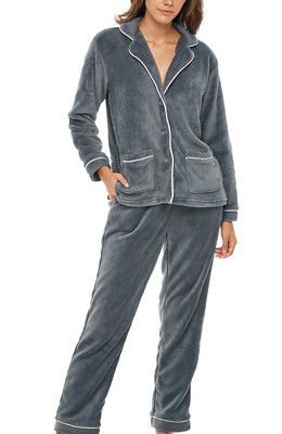 Adr Women's Plush Fleece Pajamas Set, Button Down Winter Pj Set