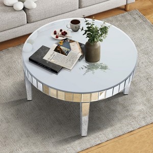 Mirror Coffee Table Cocktail Table Modern Sofa Side Table Accent Table Center Table, Rectangular/Round, Silver-ModernLuxe - 1 of 4