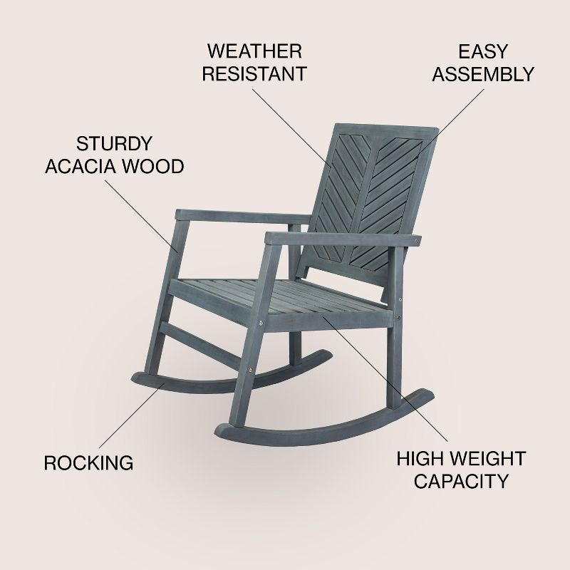 Ned Modern Chevron-Back Acacia Wood Patio Outdoor Rocking Chair - JONATHAN Y, 5 of 10