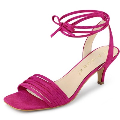 Allegra K Women's Kitten Heel Lace Up Suede Heeled Sandals