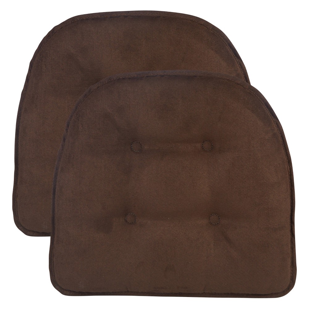 Gripper Set of 2 Non-Slip 15"" x 16"" Twillo Tufted Chair Cushions - Brown -  84588869