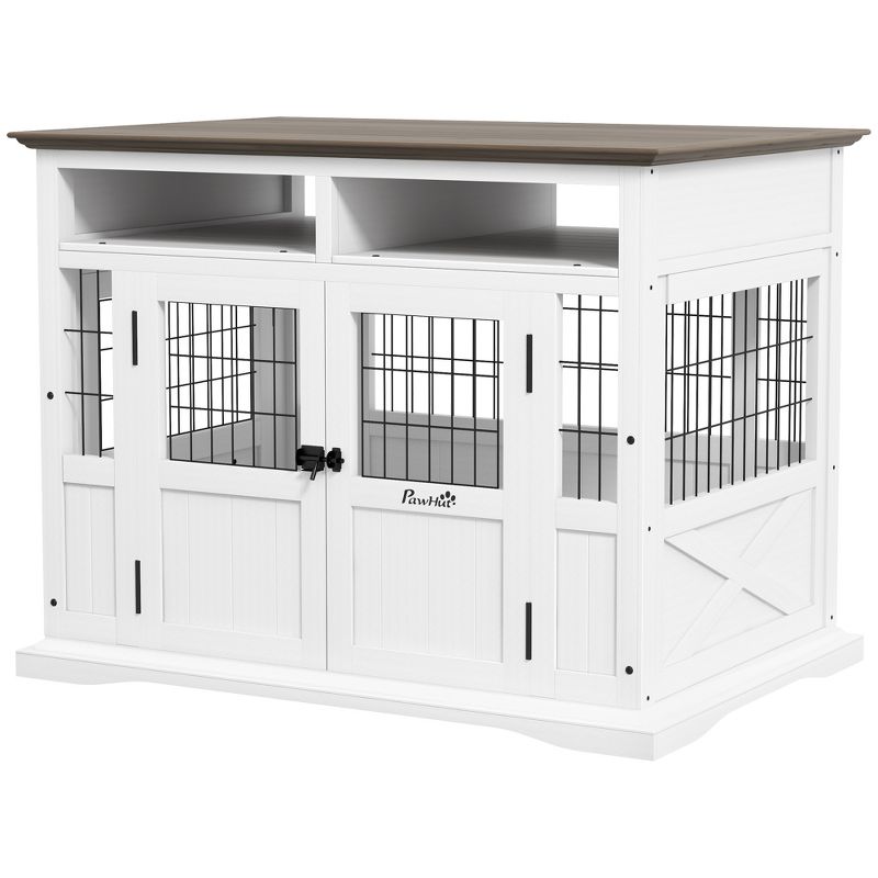 PawHut Dog Crate Furniture Side End Table with Storage, 41" Modern Wooden Dog Kennel Furniture with Double Doors for Small and Medium Dogs, White, 4 of 7