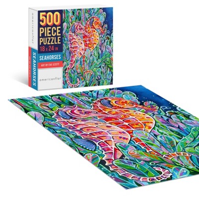 Americanflat 500 Piece Jigsaw Puzzle, 18x24 Inches, "Seahorses" Artwork by Eve Izzett
