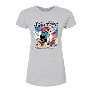 Women's Disney Mickey Mouse Yin Yang Fitted Graphic T-Shirt - Heather Grey - Large - 1 of 4
