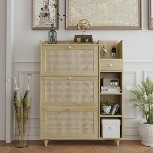 RISOKEYS 3 Rattan Flip Drawers Shoe Cabinet, Narrow Shoe Cabinet Storage for Entryway，Hidden Shoe Rack Organizer Cabinet, - 1 of 4