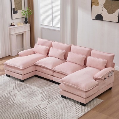 MOONMISS 110" Chenille U Shaped 4 Seat Sectional Couches for Living Room, Modular Sofa Sleeper with Double Chaise & Memory Foam for Apartment