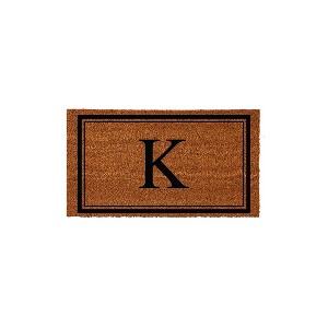 Evergreen Monogram Indoor Outdoor 100% Natural Coir Doormat 28" x 16" |  Letter  "K" - 1 of 4
