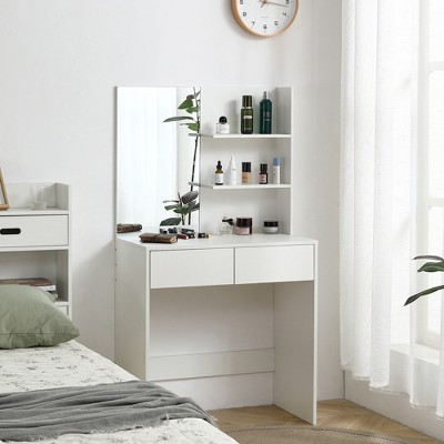 29.5"L x 15.7"W x 55.1"H Vanity Desk with Mirror, Dressing Table with 2 Drawers, White Color