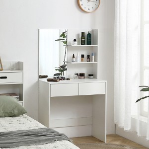 29.5"L x 15.7"W x 55.1"H Vanity Desk with Mirror, Dressing Table with 2 Drawers, White Color - 1 of 4