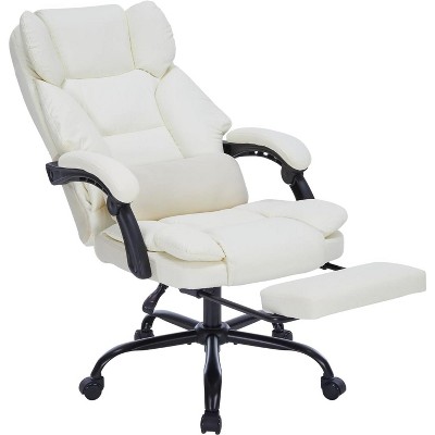 TinyHomie Executive Office Chair with Foot Rest, Arms, Computer Chair with Wheels and Lumbar Support, PU Leather Comfy Swivel Chair