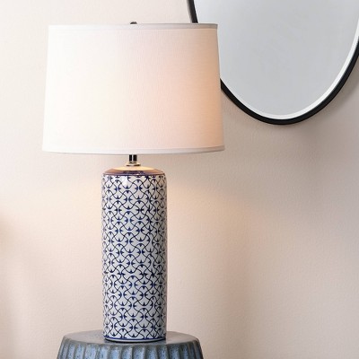 Vivian Hand-Painted Blue and White Ceramic Table Lamp with Linen Shade
