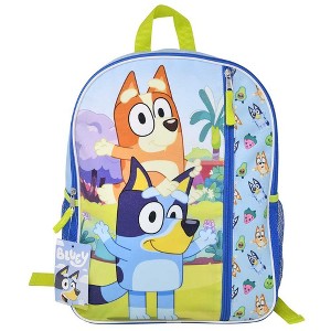 Mochila escolar de 16 pulgadas para niños de Bluey con Bingo a cuestas, de nailon azul, para niños y niñas de 3 años en adelante