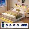 Greenstell Upholstered Lift Storage Bed with LED Lights & Charging Station, Modern Platform Bed, Heavy Duty Wooden Slats - 2 of 4