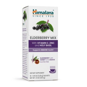 Himalaya Elderberry Mix, Drink Mix Supplement, Immune Support with Elderberry, Zinc, Vitamin C and Holy Basil, Caffeine Free, 10-0.15 oz Packets - 1 of 4