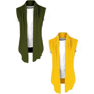 Lars Amadeus Men's Open Front Solid Ruffle Collar Cardigan Vest 2 Packs - 1 of 4