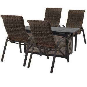 Courtyard Casual Santa Fe 5 pc Rectangle Fire Pit Set with Wicker Chairs  Includes One Rectangle Fire Pit and Four Wicker Chairs - 1 of 4