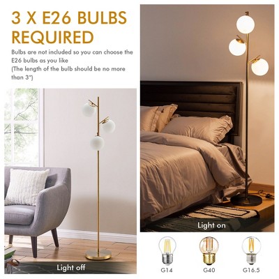 Golden 3-Globe Floor Lamp with Glass Shades and Foot Switch