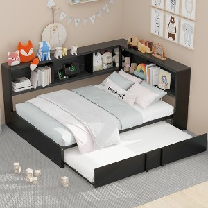 Whisen Metal Full Size Daybed with Trundle, Storage Cabinets and USB Ports - 1 of 4
