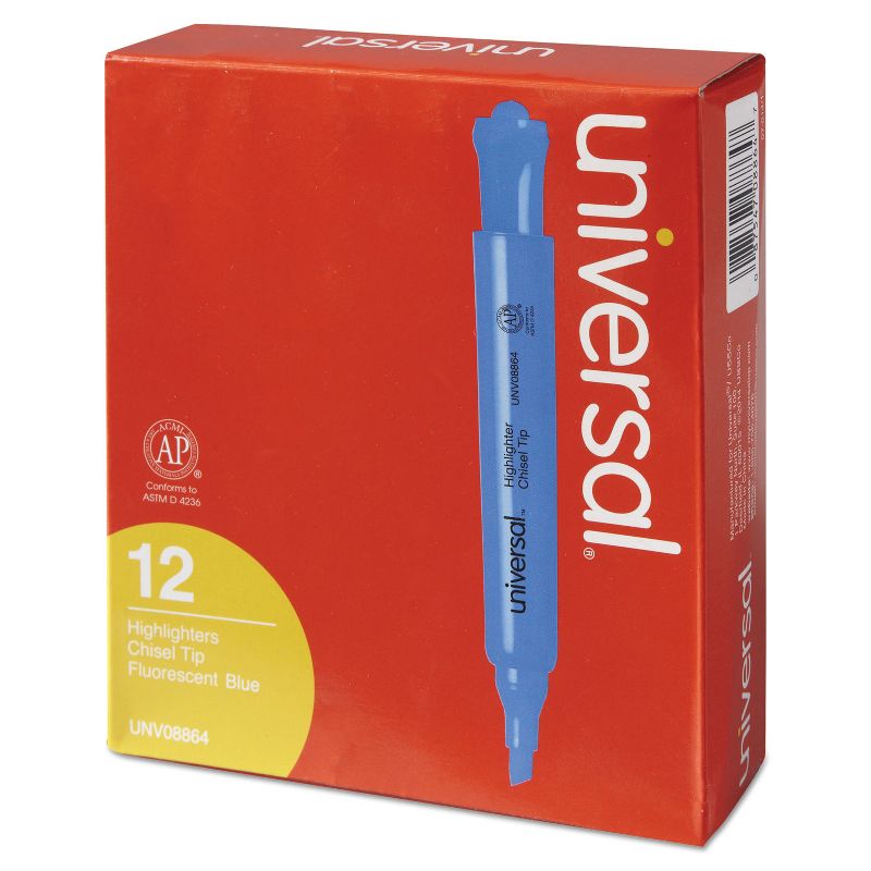 UNIVERSAL Desk Highlighter Chisel Tip Fluorescent Blue Dozen 08864, 5 of 9