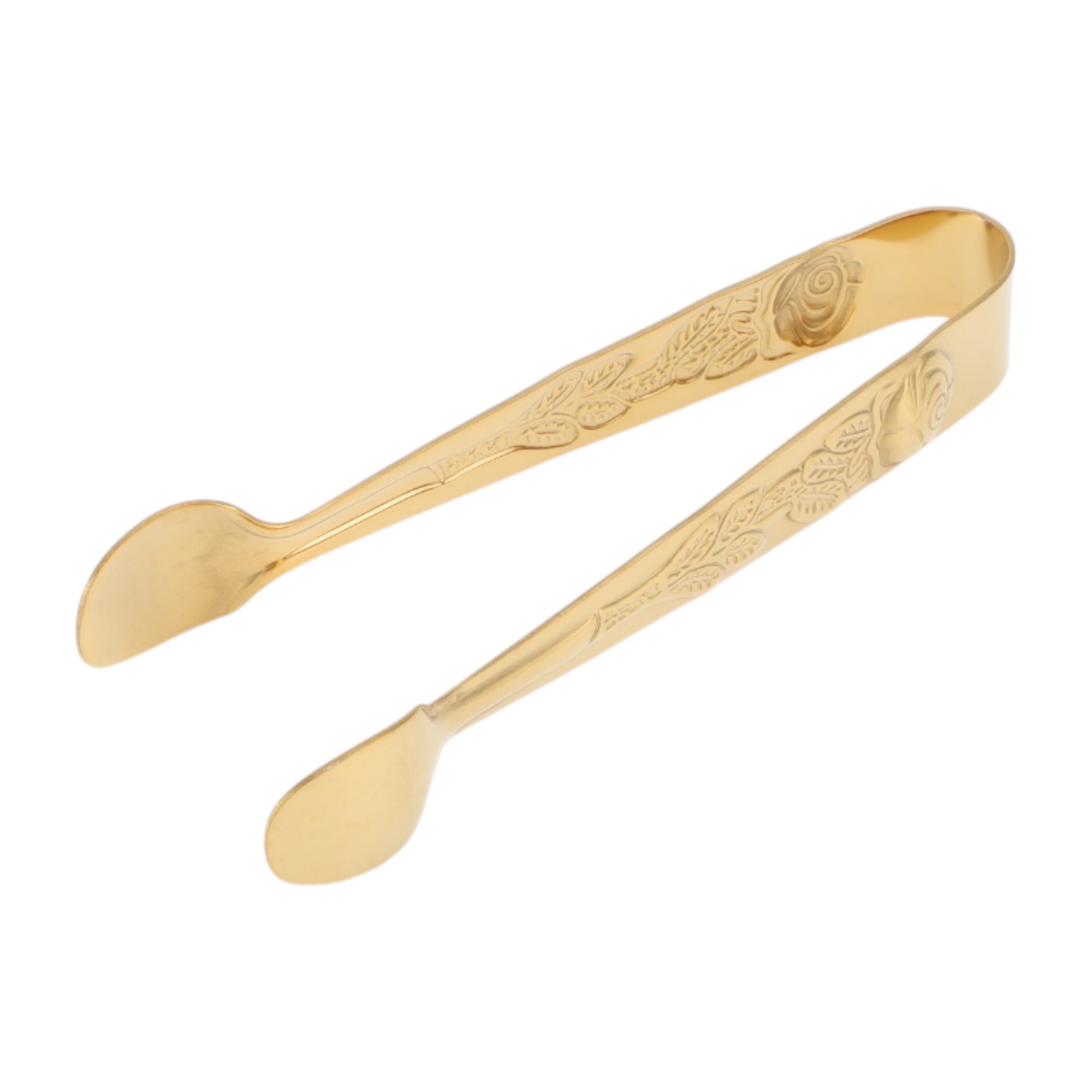 Unique Bargains Food Tongs Round Head Rose Design Dishwasher Safe 304 Stainless Steel 1Pc Gold Tone