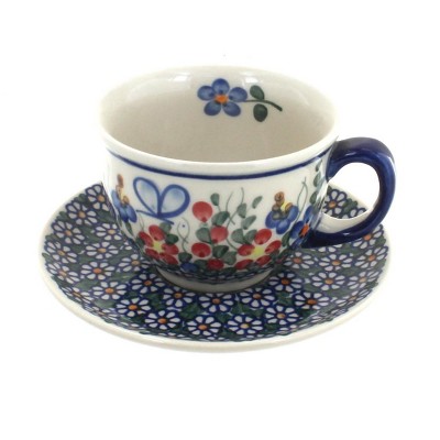 Blue Rose Polish Pottery Garden Butterfly Cup & Saucer