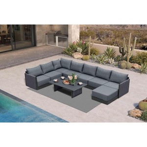 PURPLE LEAF Patio Furniture Set  Outdoor Conversation Sets PP Rope Patio Sofa with Cushions and Table Weaving  Seating Furniture Gray - 1 of 4