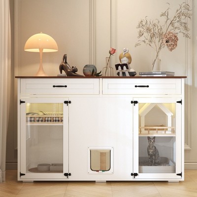 FUFU&GAGA White Multi-Functional Cat Cabinet: Comfortable Cat Space with Internal Climbing Frame and Platforms