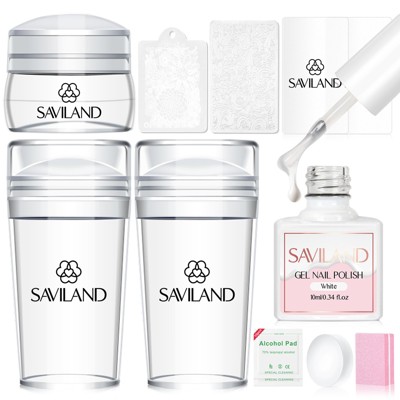 Saviland Women's French Tip Stamper Set - Transparent Jelly Silicone Tool with Switchable Heads (Long & Short) + Scrapers.