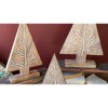 Kalalou Set of Three Carved Wooden Christmas Trees on Stands – Natural with Gold Detail - 2 of 3