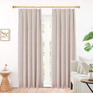 Deconovo Poly Linen Stripe Printed Curtain 2Pass Coated Pleated Rod Pocket - 1 of 4