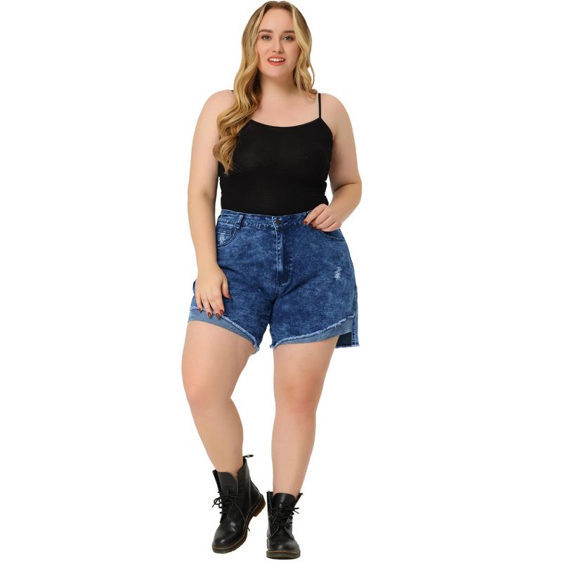 Agnes Orinda Women's Plus Size High Rise Fashion Denim Roll-Up Stretched Ripped Jean Shorts, 3 of 7