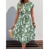 Floral Dress for Women Wedding Guest Crewneck Short Sleeve Casual Summer Dress Tie Waist Midi Flowy Boho Beach Dresses - 2 of 4