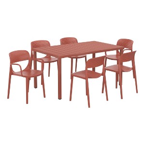 WestinTrends Playa 7-Piece Outdoor Rectangular Metal Patio Dining Table Set With Stackable Patio Dining Chairs - 1 of 4