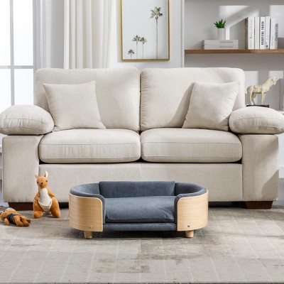 Elevated Dog Bed Pet Sofa with Solid Wood Legs and Bent Wood Back, Velvet Dog Bed with Removable Washable Cushion Cover - Cuddlewood