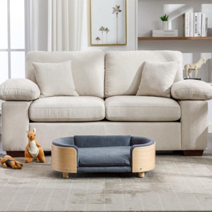Elevated Dog Bed Pet Sofa with Solid Wood Legs and Bent Wood Back, Velvet Dog Bed with Removable Washable Cushion Cover - Cuddlewood - 1 of 4