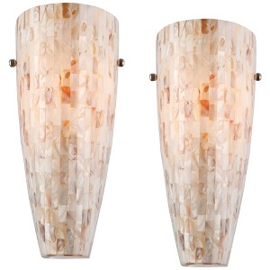 Possini Euro Design Modern Wall Light Sconces Set of 2 Brushed Steel Hardwired 5" Fixture Mother of Pearl Mosaic for Bedroom Home - 1 of 4