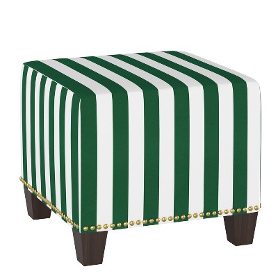 Square Nail Button Ottoman Canopy Stripe Emerald - Skyline Furniture