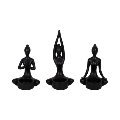 Sagebrook Home 7" Set of 3 Yoga Candle Holder - Polyresin Seated Women Votive Candle Holder - Peaceful Candle Decor for Home