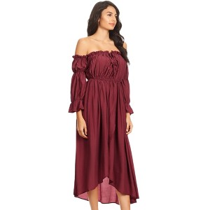 Anna-Kaci Women's Casual Boho Off Shoulder Gone With The Wind Dress - 1 of 4