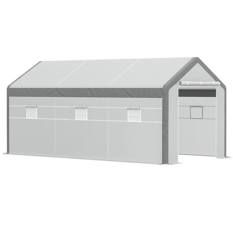Outsunny 20' x 10' x 9' Walk-In Greenhouse, Outdoor Gardening Canopy with 6 Roll-up Windows, 2 Zippered Doors & Weather Cover, White, 1 of 10