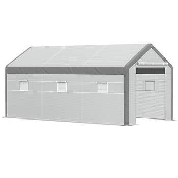 Outsunny 20' x 10' x 9' Walk-In Greenhouse, Outdoor Gardening Canopy with 6 Roll-up Windows, 2 Zippered Doors & Weather Cover