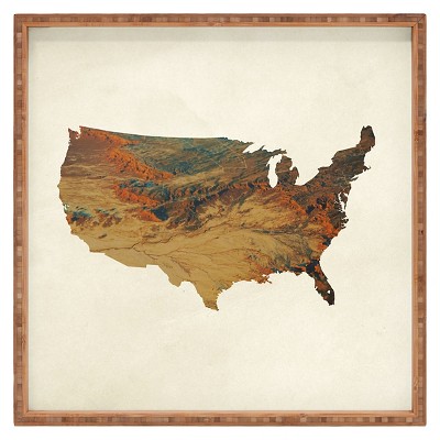 Deny Designs Chelsea Victoria Wild Wild West States Square Tray - Cream: 12"x12" Wooden Serving Platter for Ottoman