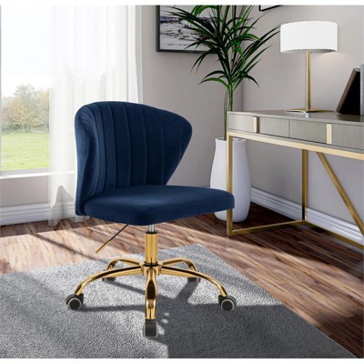 Navy Velvet and Gold Armless Swivel Office Chair