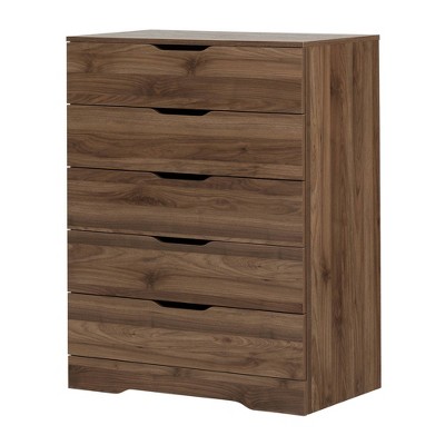 Holland 5 Drawer Chest Natural Walnut - South Shore: Sturdy Bedroom Storage with Metal Handles